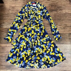 Carolina Herrera Vibrant Blue and Yellow Long Sleeve Dress